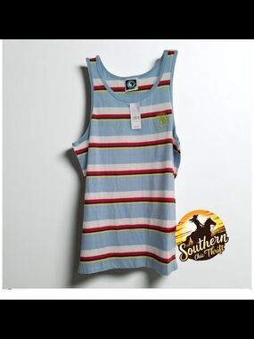 T&C SURF HAWAII - Striped Light Blue Tank Top with Multicolor Bands